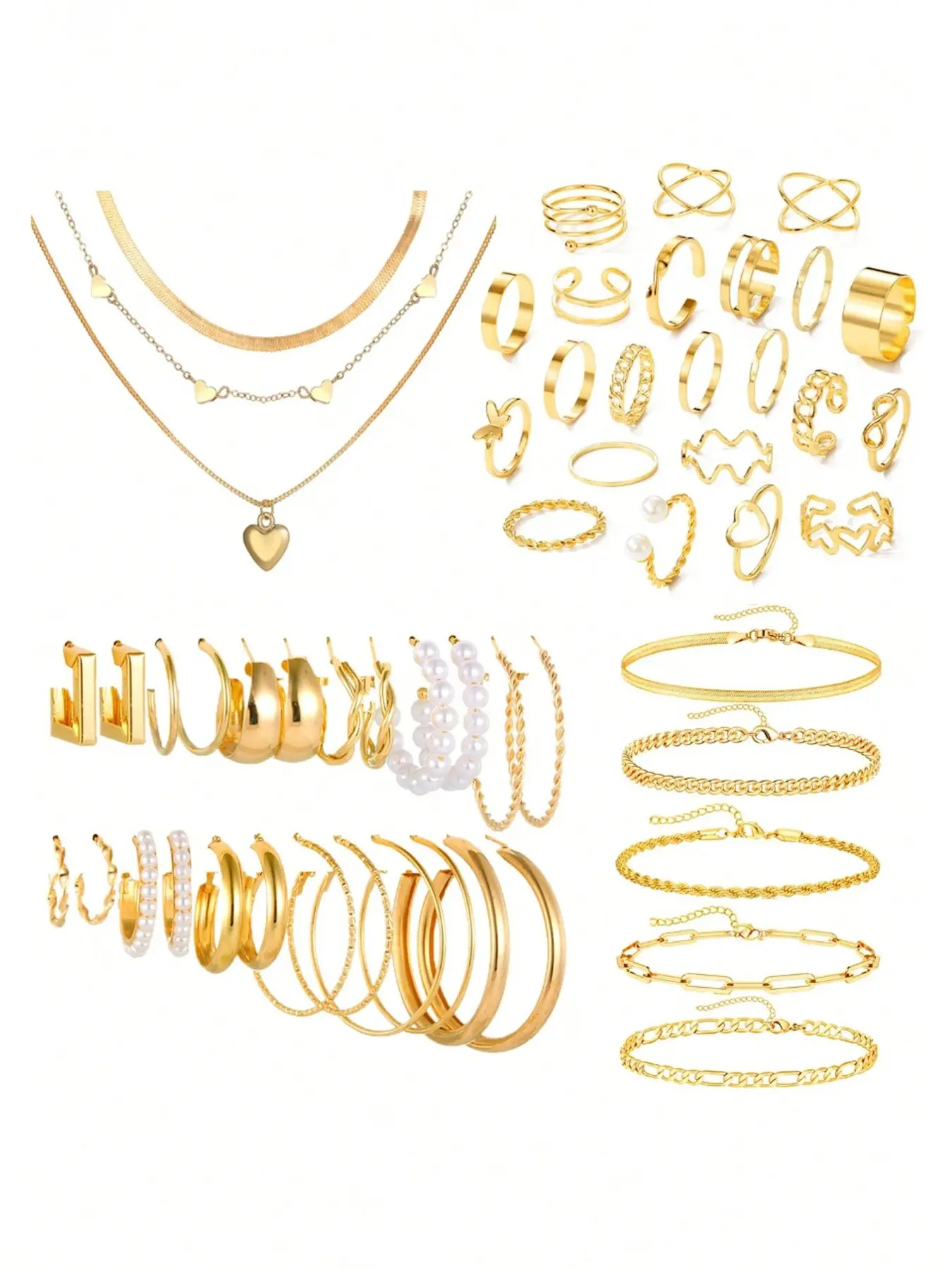 Women Jewelry Set Heart Butterfly Flower Leaf Design Oxidized Zirconia Layered Hollow Out Elegant Chain Necklaces Set Fashion Accessories for Party Daily Wear Jewellery Gift Set Heart Necklace Set