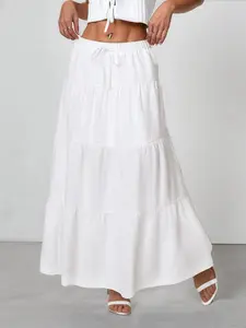 Women's High Waist Adjustable Belted Ruffle Hem Long Skirt, Plain Sexy Aesthetic Style, Slim-Fitting, Perfect for Daily Wear, Parties, Vacation
