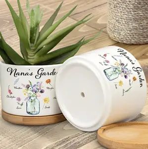 Personalized Birth Month Flower Plant Pot, Custom Grandma's Garden Flower Pot, Gift For Mother's Day, Ceramic Plant Pot, Nana Gifts
