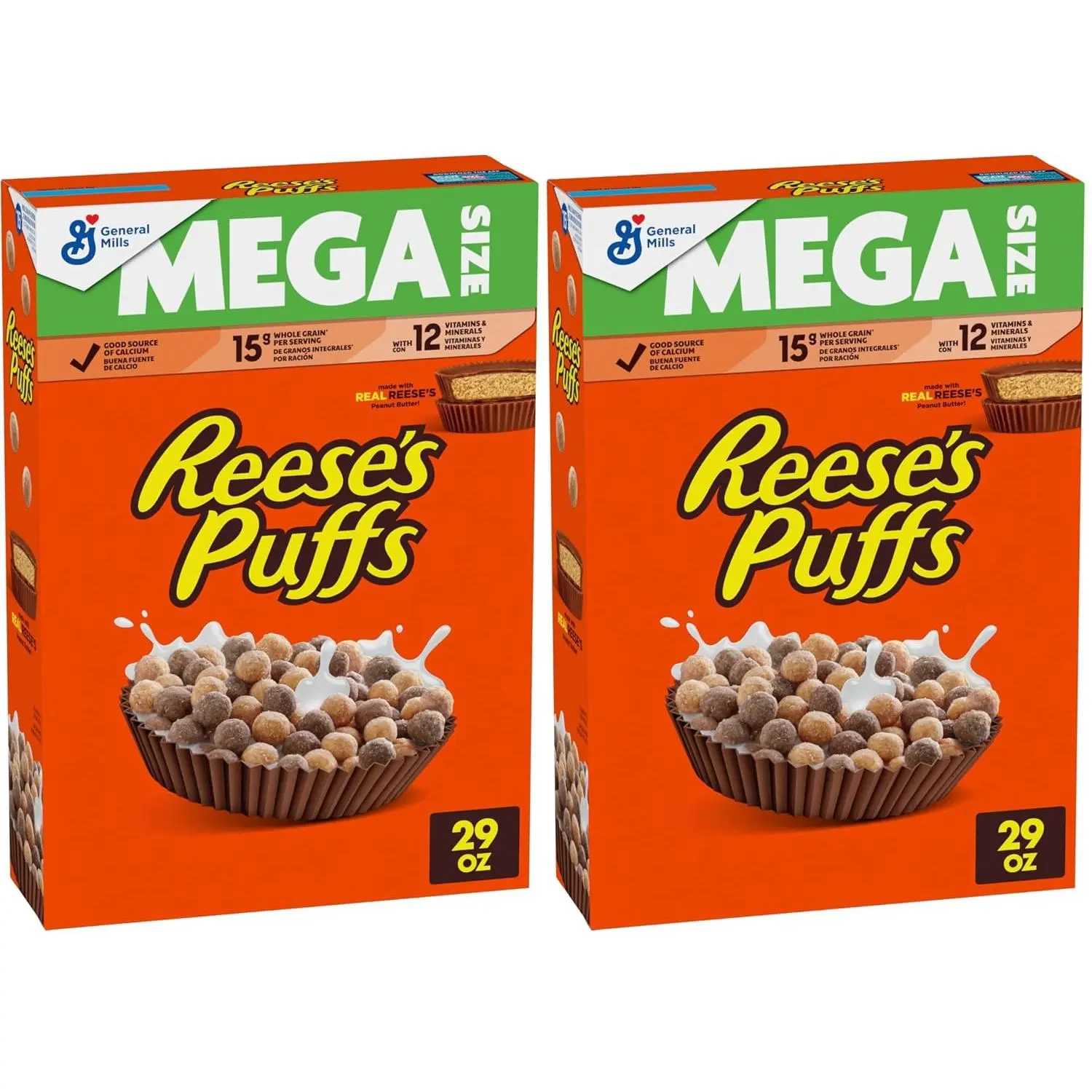 REESE'S PUFFS Chocolatey Peanut Butter Cereal, Kids Breakfast Cereal, Mega Size, 29 oz