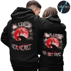 Jack And Sally Funny Couple Matching Graphic Hoodie Casual  Fleece Fabric Pullover Hooded Sweatshirt for Women for Men, Perfect Gift Couples outfits