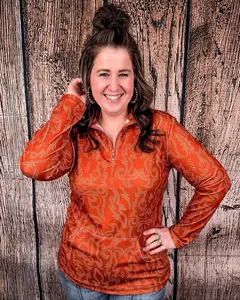 Women's Rustic Ranch Fitted Sweatshirt by Sterling Kreek, Denim-Inspired Design, Smooth Spandex-Blend Fabric, Perfect for Pairing with Leggings