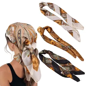 3PCS Versatile Women's Scarf New Simulation Silk 90cm Satin Face Ding Printed Large Square Scarf