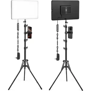 2-Pack LED Video Light Kit with 63'' Tripod Stand, 2500K-8500K Dimmable Studio Light Photography Panel Lighting for Video Recording  Live Streaming Podcast YouTube Filming, Phone Holder