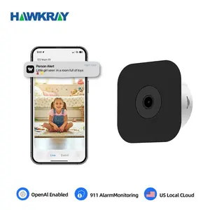 Hawkray AI Camera 4MP 24/7 Security Solution with Automatic Alarm Face Recognition Mobile Tracking 911 Alarm Monitoring Full Color Night Vision for Home Surveillance OpenAI 911 Alarm US Local Cloud 1Pc