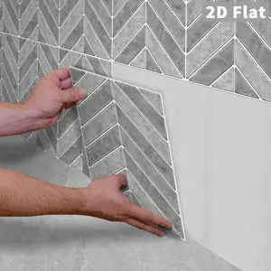 10PCS/Color Box GST Retro Cement Gray Glazed Herringbone PE Foam Tile Stickers, Waterproof Oil-Proof Shockproof Wear-Resistant Peel & Stick Wall Decals for Kitchen Bathroom Bedroom Office Indoor Renovation Decor
