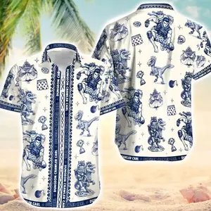 Vintage-Style Red Satin Hawaiian Shirt – Tropical Parrot & Palm Leaf Print – Vibrant Summer Camp Collar Button Down