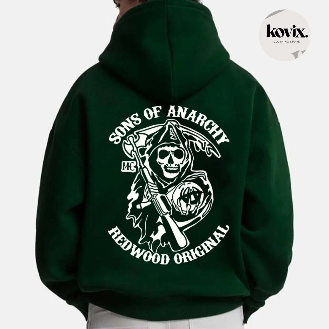 Sons of Anarchy Skull and Crossed Pistons Graphic Hoodie Casual Streetstyle Fleece Fabric Pullover Hooded Sweatshirt Trendy Tops for Women for Men