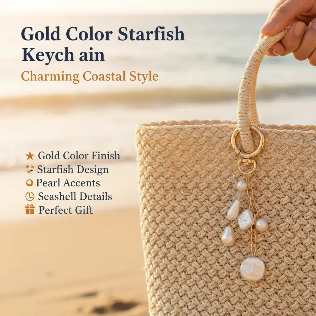 BloomWish S Gold Beach Keychain Cute Starfish Pearl Seashell Keychain Bag Charms Purse Charm Summer Travel Gifts for Women