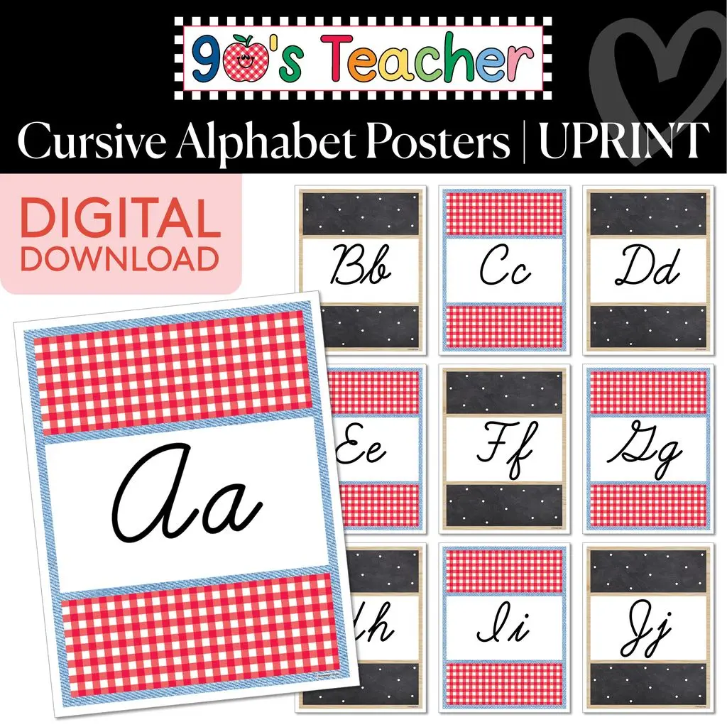 Printable Retro Cursive Alphabet Posters | 90s Teacher