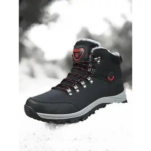 2025 Winter Men's Letter Print Contrast Faux Fur Snow Boots, CasualWaterproof Non-slip Ankle Boots for Outdoor Sports,Warm Shoes for Men