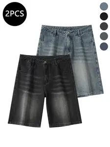 2-Pack Men’s Summer Knee-Length Denim Shorts — Trendy High Street/Street Style, Casual Loose Fit, Versatile Pants for Men