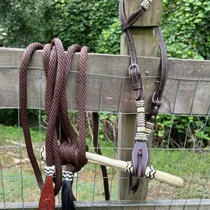 Complete Bitless Hackamore Rawhide Bosal and Nylon Mecate Rein Set