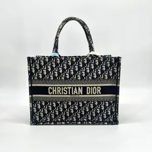 Pre-owned Dior Canvas Tote Bags Oblique Medium Book Blue Multicolor