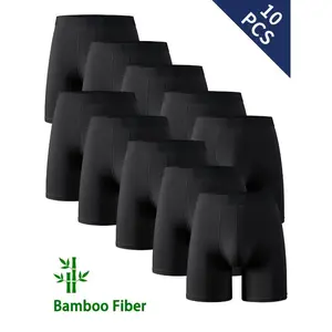 10pcs LIUYIJJ Men'S Bamboo Fiber Boxer Briefs, 95% Bamboo 5% Spandex, Medium Stretch, Solid Color, Knit Fabric, Breathable Moisture-Wicking, for Casual Shortie Underwear