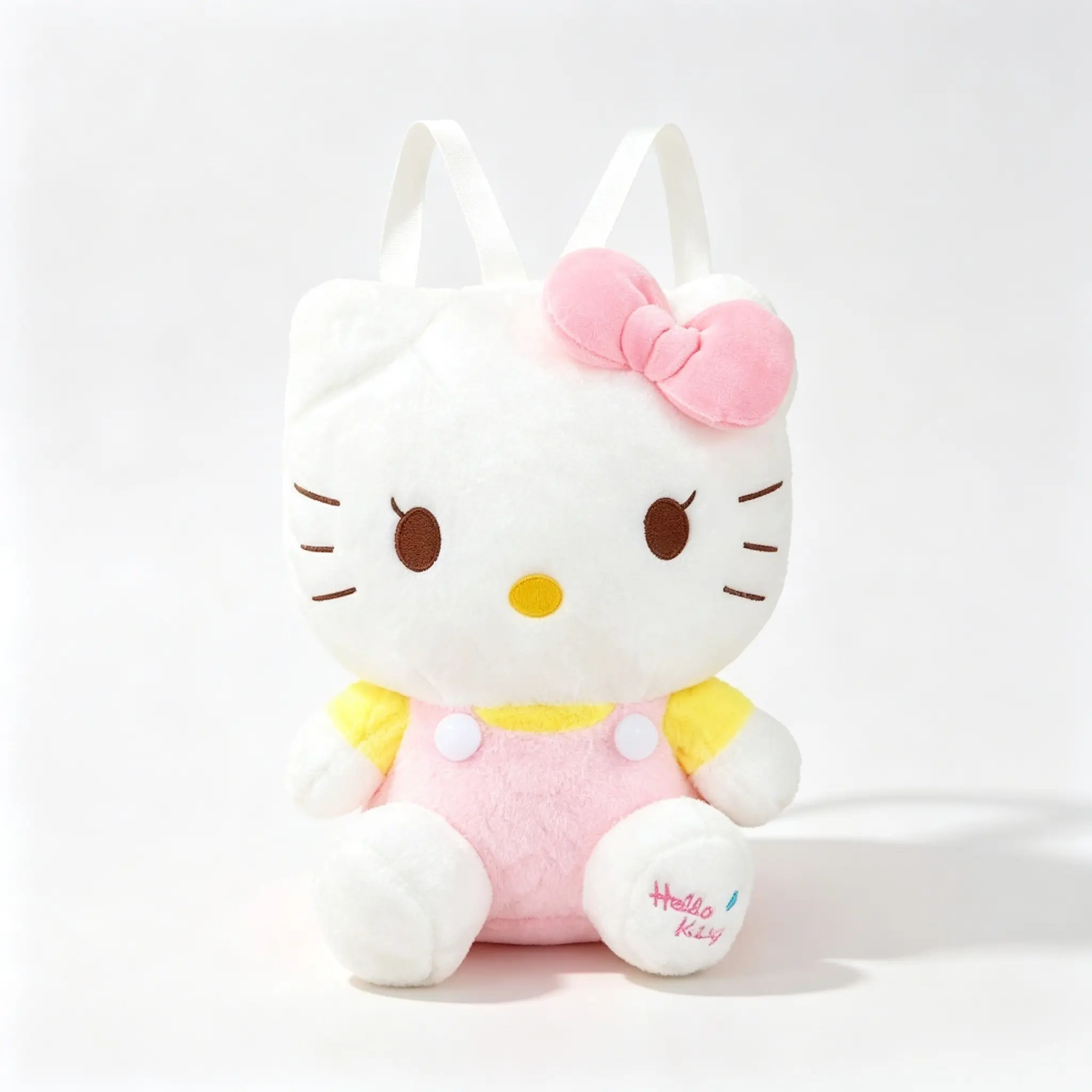 Sanrio Hello Kitty Plush Backpack Soft Yellow And Pink Stuffed Animal Bag For Kids School Travel And Daily Use With Adjustable Straps