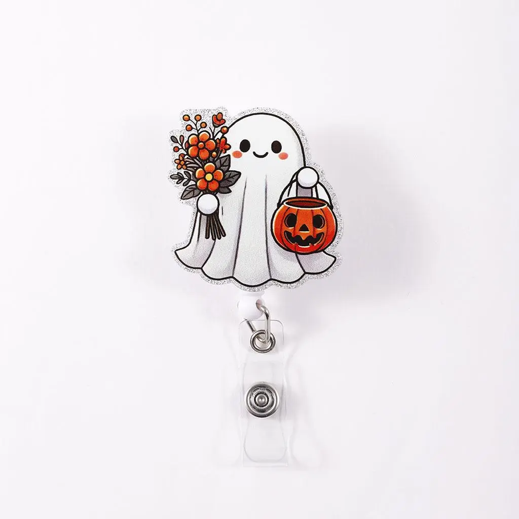Cute Ghost Design Acrylics Retractable Badge Holder, 1 Count Adorable ID Card Reel, Funny Badge Reel, Medical Badge Reel, Identification Badges & Supplies, Badge Accessories for Students, Nurses, and Teachers