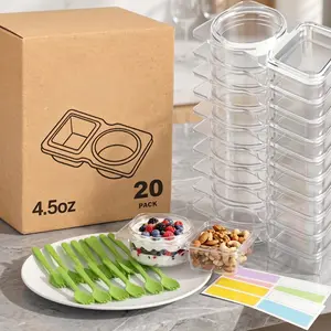 20-Pack BPA-Free Reusable 2-Compartment Food Storage Containers with Secure-Fit Lids, Portion Control Boxes for Lunch & Meal Prep