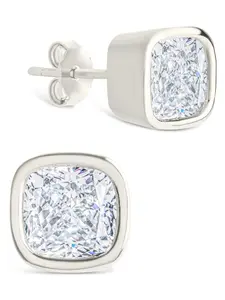 Sterling Silver Cushion Cut Bezel Set Stud Earrings