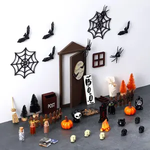 52 Pcs Halloween Mini House Door Kit Fairy Miniature Garden Accessories Halloween Miniatures House Accessories Mini House Decor Set Halloween Theme