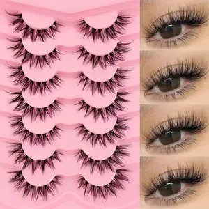 7 Pairs Transparent Cat Eye False Eyelashes, Natural Crossed, Fluffy, Curled, Comfortable, Versatile Anime Cosplay Lashes, Cosmetic Eyelash, Volumized False Eyelashes