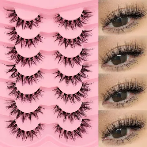 7 Pairs Transparent Cat Eye False Eyelashes, Natural Crossed, Fluffy, Curled, Comfortable, Versatile Anime Cosplay Lashes, Manga Lashes, Cosmetic Eyelash, Volumized False Eyelashes