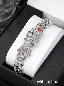 1pcs Bracelet Fashion Bling Black Rhinestone God of Death Bracelet Jewelry Gift Hip Hop Cuban Colorful Hand Chain Link Jewelry for Women and Men Party Dress Trendy Fashionable Accessories Bracelet Accessories Rhinestone Decorated Bracelet