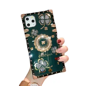 Luxury Bling Diamond Glitter Phone Case For IPhone XR/XS/11/12/13/14/15/16 Plus/Pro/Pro Max Good Luck Design Soft Trunk Cover With Finger Ring Grip Kickstand Sparkly Protective Skin Multiple Colors Perfect Birthday Gift For Girls