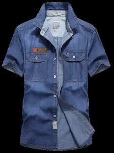Men's Cotton Collared Short-Sleeve Denim Top, Full Size & Plus Size Menswear Casual Shirt