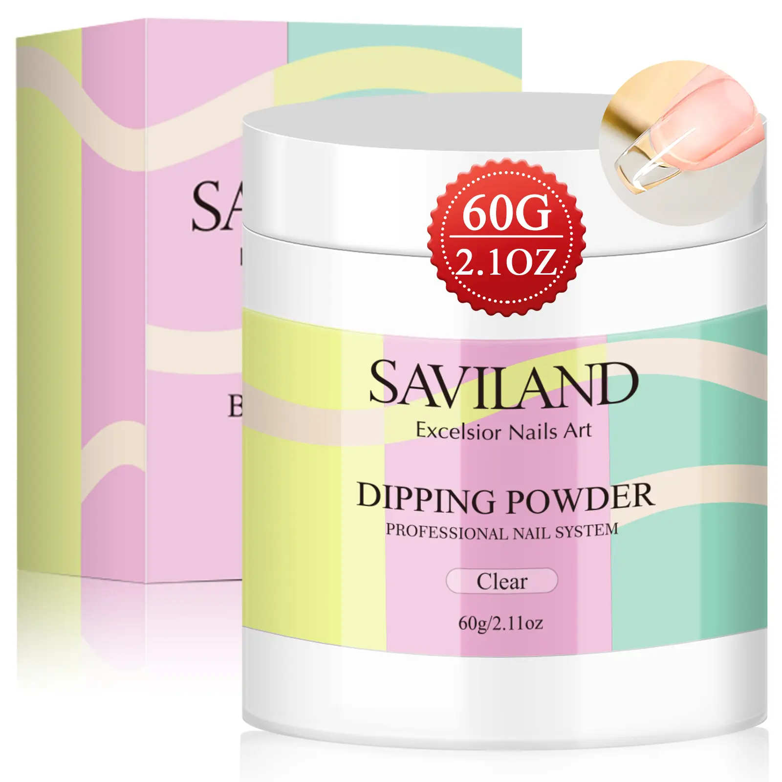 SAVILAND Clear Dip Powder (2.1 oz/60g) Perfect for French Nail Art & Strengthening Nails Easy  Use for Beginner No Lamp Needed for Starter Manicures