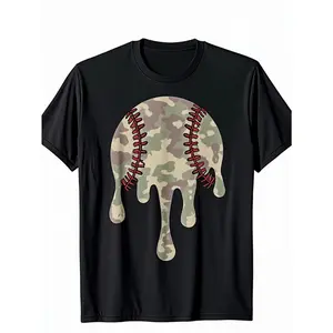 Baseball Camo Drip Graphic T-Shirt | Brown Camouflage Print, Breathable Moisture-Wicking, Loose Fit Crew Neck Short Sleeve, Casual & Sports Wear for Baseball Parties, Summer Outfits, Casual Gatherings - Unisex Youth Tee vacation