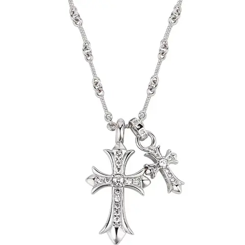 Double Cross Pendant Necklace stainless steel gold plated - Unisex hip hop cross chain design, bold cross charm for men and women, everyday casual statement jewelry, adjustable lobster clasp option