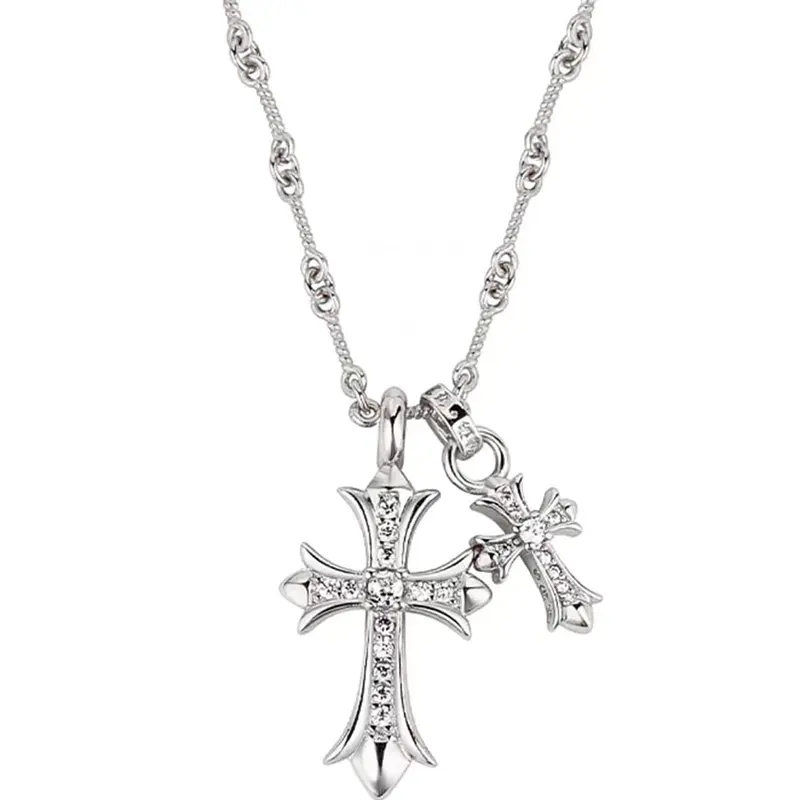 Double Cross Pendant Necklace stainless steel gold plated - Unisex hip hop cross chain design, bold cross charm for men and women, everyday casual statement jewelry, adjustable lobster clasp option