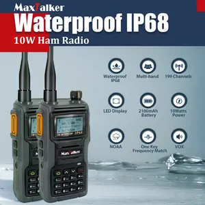 MaxTaker-W70 Ham Radio Long Range 10W, Handheld Radio, Multi-Band Two Way Radio with 2100mAh Battery, IP68 Waterproof Ham Radio,2 Pack Audio Walkie