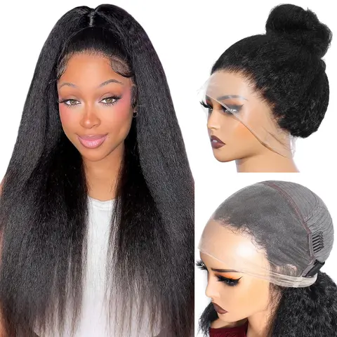 Female 360 Full Lace Front Wig Human Hair - Premium 200% Density Kinky Straight, 13x6 HD Lace Frontal, 100% Real Remy, Adjustable Fit for All Head Sizes, Pre-Plucked with Baby Hair, Factory-Standard True Length No False Size