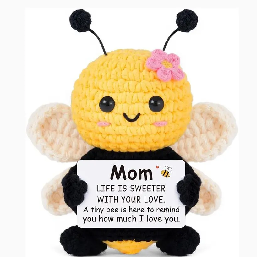 Cute Handmade Crochet Bee Gift Cute Animal Design Kawaii Stuffed Animals with Heartfelt Craftsmanship for Mom, Mother's Day Valentine's Christmas Present, Emotional Support Decorations for Stepmother Grandmother Stuffed Animal Gifts