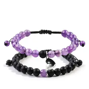 2PCS Magnetic Couple Bracelets | Matching Adjustable Connecting Bracelets | Double Rope Friendship & Couple Bead Bracelets, Valentine’s Day Gift for Couples & Best Friends