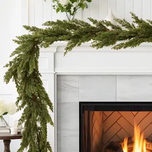 2 Pack 6 Ft Norfolk Pine Christmas Garland, True Touch Winter Greenery for Indoor Outdoor Holiday Table, Mantle, Wall Decorations