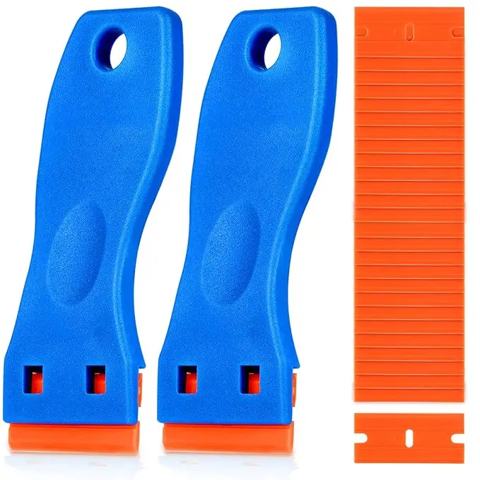 Multi-Purpose Plastic Scraper Tool Set with 100 Blades - Ideal for Glass, Tile, Car Film & More | Safe & Easy Cleaning for Home, Office & Auto