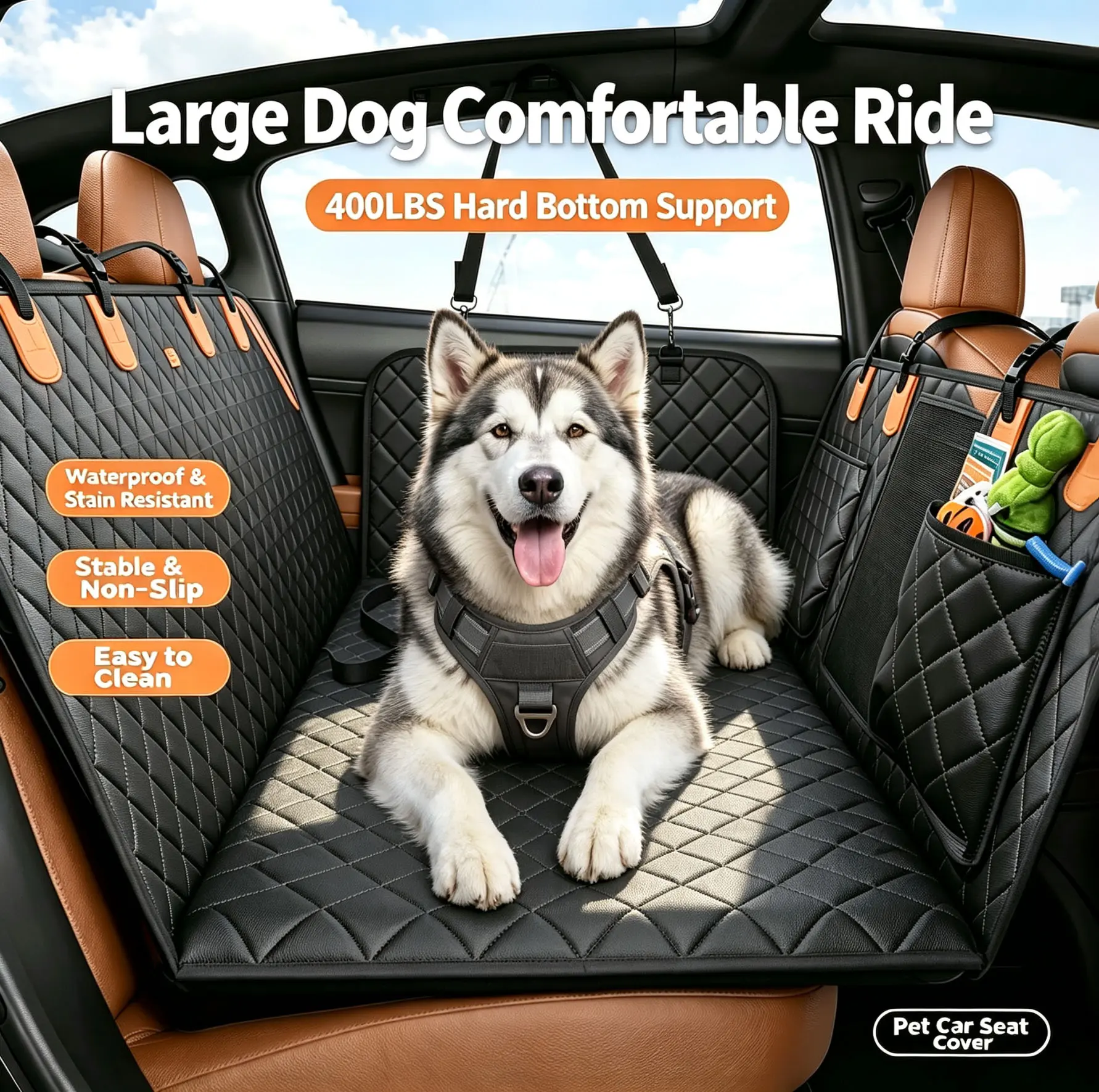 Hard Bottom Dog Back Seat Extender | Waterproof Pet Car Hammock Bed for Travel, Support 400lbs, Large Space Dog Car Seat Cover for Car SUV Truck
