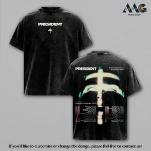 President Tour 2026 Cenobia Showing Teeth Lineup Oversized Graphic Tee Men Vintage Washed Clothes, Heavyweight Cotton Unisex Shirt Good Graphic Tees, Dark Alternative Music Merch, Trendy T-shirt Top Men's and Women's Clothing