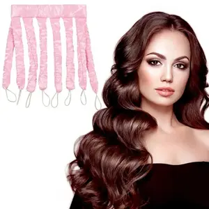 Pink 8 Claw Heatless Curling Rod Headband - 2026 New Upgraded No Heat Hair Curler to Sleep in, Overnight Soft Rollers for Waves & Curls detachable strap