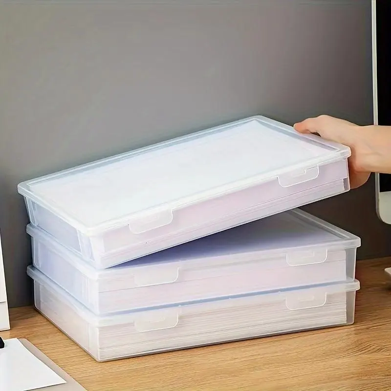 A4 Plastic File Storage Box with Lid, Clear Document Organizer, Dust-Proof Office Supply Container for Papers, Files, and Office Accessories