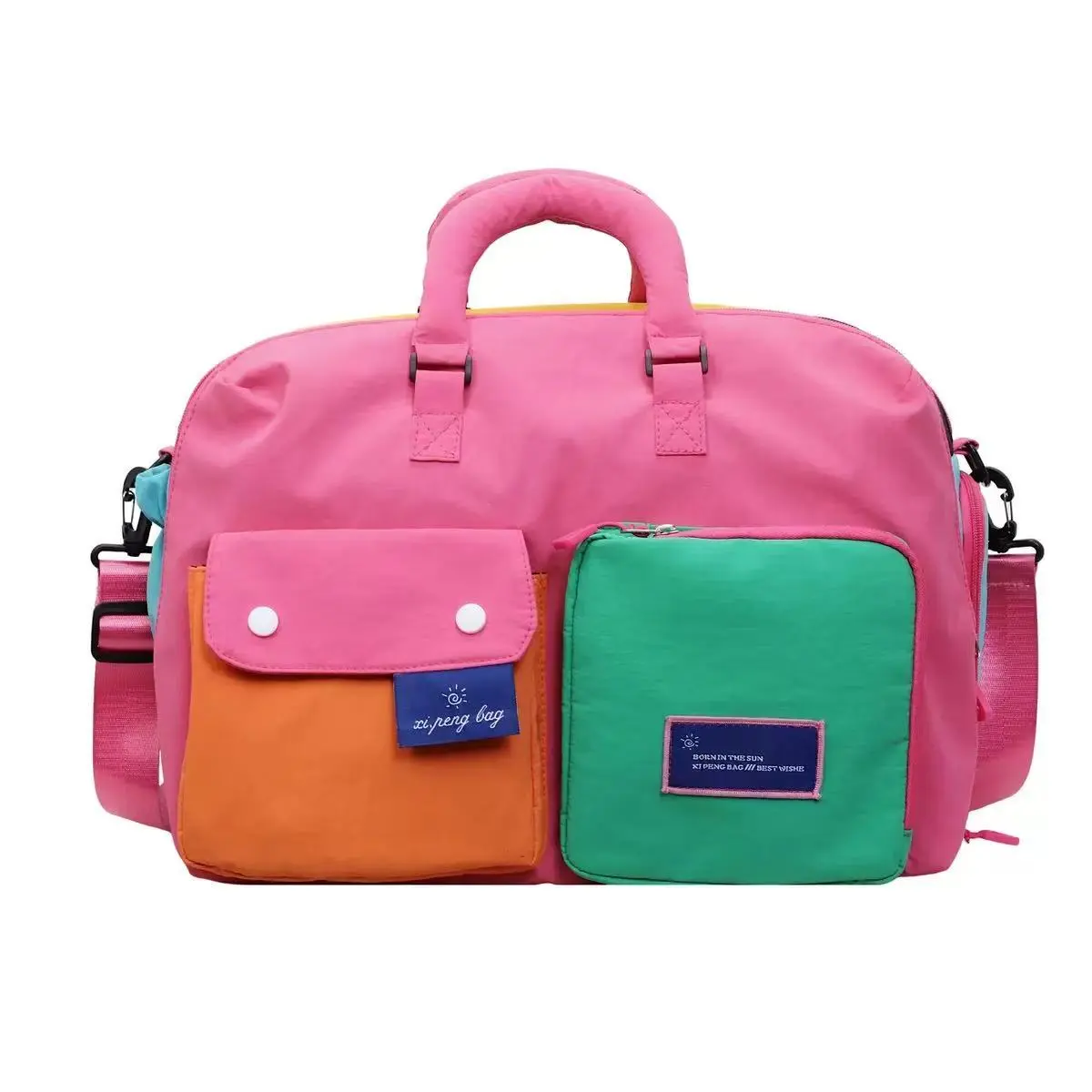 16.14inch Travel Tote Bag, Colorblock Foldable Fabric Bag, Multifunctional Portable Bag, Large Capacity, Dry/wet Separation, Casual Style, All Seasons, Student Backpack, Travel Bags