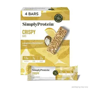Simply Protein - Lemon Coconut Crispy Bars - Plant Based Protein Bars - Low Carb, Low Sugar, High Fiber - 13g Protein, 2g Sugar, 7g Fiber - Vegan, Gluten Free, Non GMO, Kosher - 4 Bars