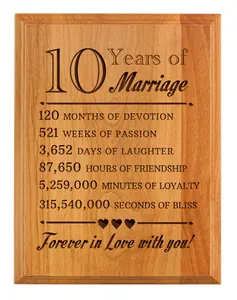 ThisWear 10th Wedding Forever in Love with You 10th 7x9 Oak Wood Engraved Plaque Wood