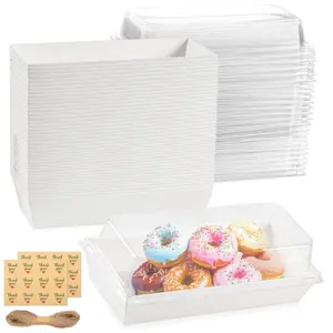 50Pcs 6 x 3 Inch To Go Dessert Boxes with Clear Lids, Small Treat Boxes Paper Charcuterie Containers for 2 Cupcakes, Muffins, Sandwich, Strawberries (White) - Home Improvement.