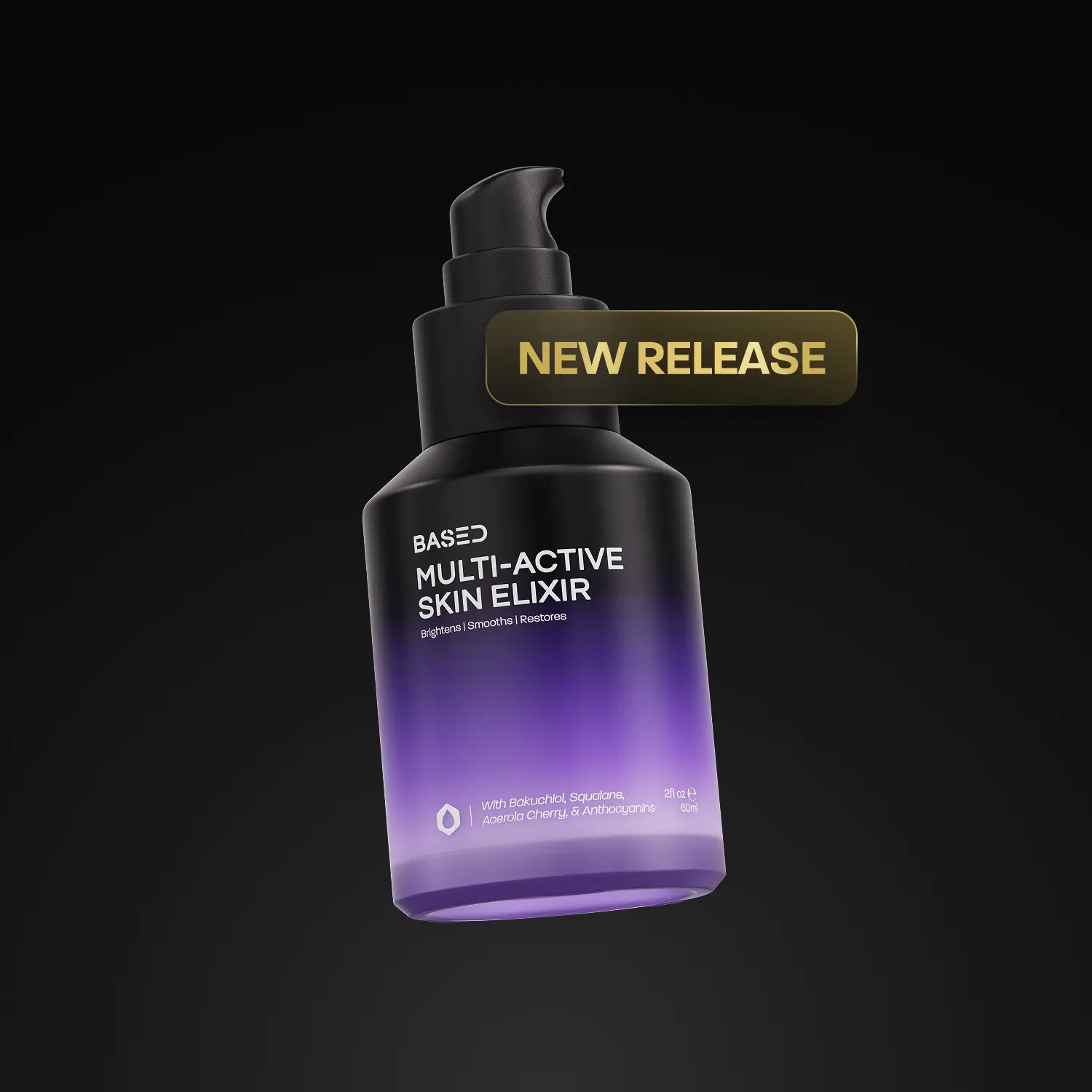 BASED Multi-Active Skin Elixir | Renews, Brightens, Smoothes | Daily Facial Serum with Bakuchiol, Squalene, Acerola Cherry, Anthocyanins | 60 Uses