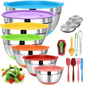 23PCS Stainless Steel Mixing Bowls Set with Airtight Lids, Grater Attachments & Non-Slip Bottoms – Nesting Bowls for Baking & Prepping, Essential Baking Accessory, Space-Saving Kitchen Tools, Perfect Gift for Halloween, Christmas & New Year