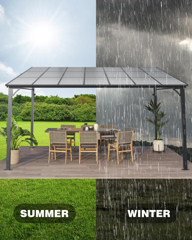 GARVEE 12' x 20' Gazebo, Hardtop Wall Mounted Gazebos Pergola, Outdoor Free Standing Lean to Gazebo Pergola with Metal Frame, Large Wall-Mounted Heavy Duty Awnings for Deck, Porch, Patio, Backyard